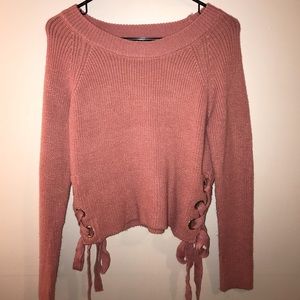 Pink Cropped Sweater with Ties